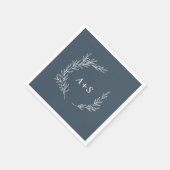 Serviette En Papier Feuille minimale | Mariage Monogramme bleu ardoise (Coin)