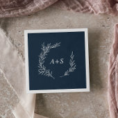Serviette En Papier Feuille minimale | Mariage Monogramme bleu ardoise
