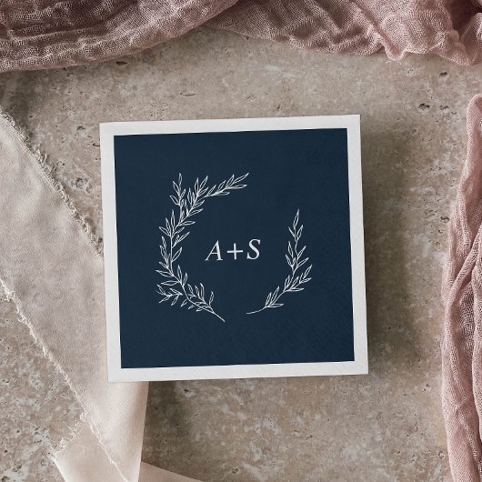 Serviette En Papier Feuille minimale | Mariage Monogramme bleu ardoise