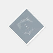 Serviette En Papier Feuille minimale | Mariage Monogramme bleu et blan (Coin)
