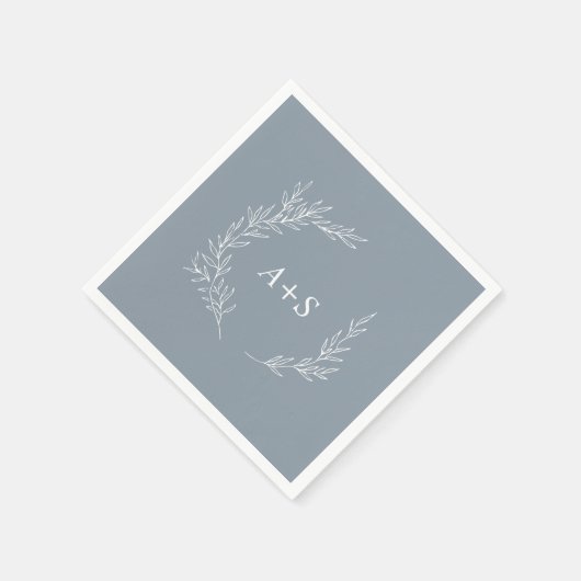 Serviette En Papier Feuille minimale | Mariage Monogramme bleu et blan (Coin)