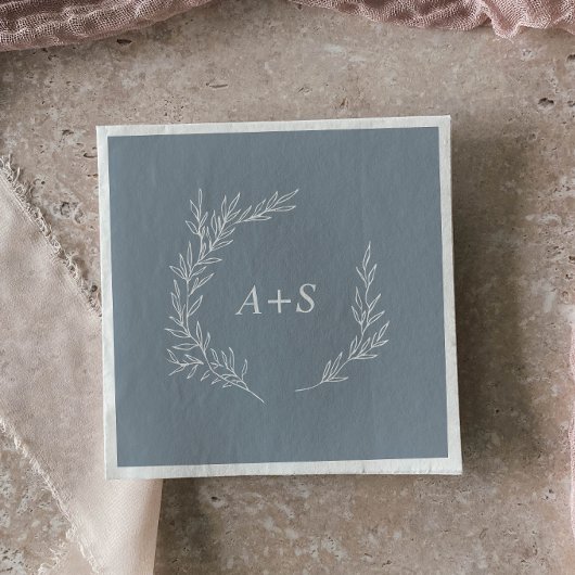 Serviette En Papier Feuille minimale | Mariage Monogramme bleu et blan