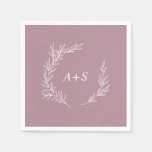 Serviette En Papier Feuille minimale | Mauve Monogrammes Mariage (Devant)