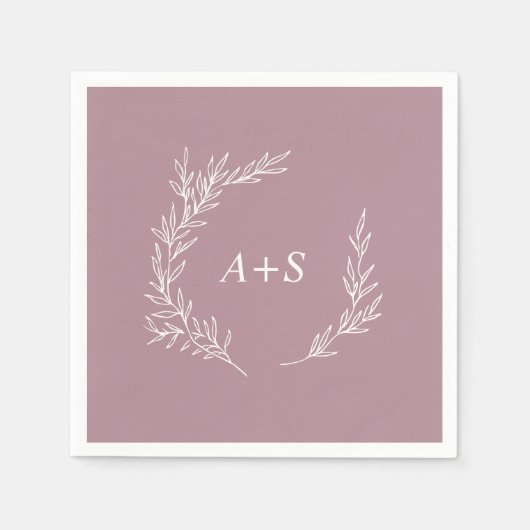 Serviette En Papier Feuille minimale | Mauve Monogrammes Mariage (Devant)