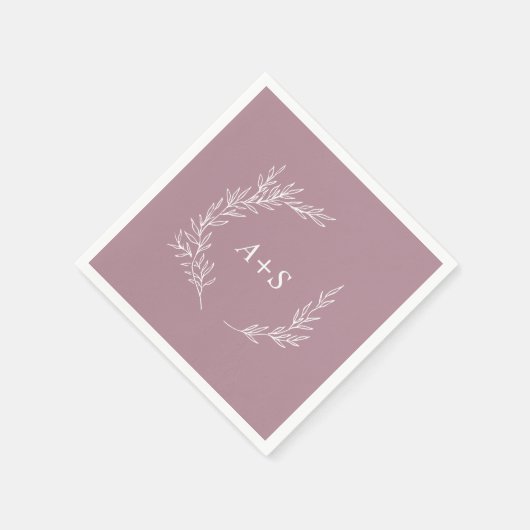 Serviette En Papier Feuille minimale | Mauve Monogrammes Mariage (Coin)