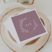 Serviette En Papier Feuille minimale | Mauve Monogrammes Mariage