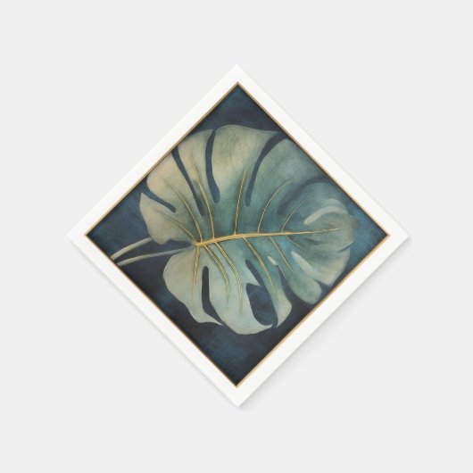 Serviette En Papier Feuille Monstera avec détail or et bleu foncé (Coin)