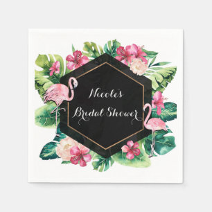 Serviette En Papier Feuille tropicale Hibiscus Flamants roses Élégante