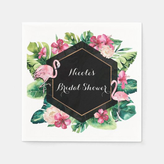 Serviette En Papier Feuille tropicale Hibiscus Flamants roses Élégante (Devant)