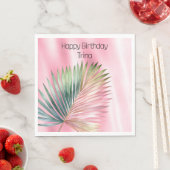 Serviette En Papier Feuille verte rose tropicale chic (En situation)
