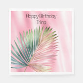 Serviette En Papier Feuille verte rose tropicale chic (Devant)