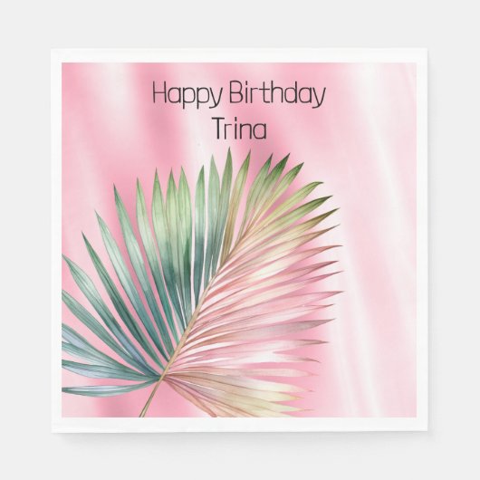 Serviette En Papier Feuille verte rose tropicale chic (Devant)
