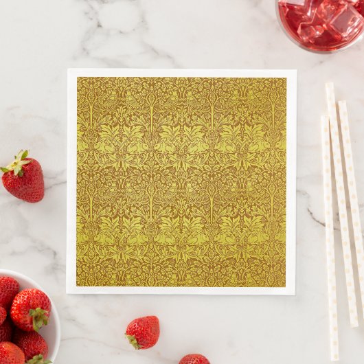 Serviette En Papier Feuille Woodland Gold Rabbit William Morris Motif (En situation)