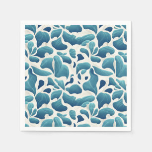 Serviette En Papier Feuilles Abstraits blancs et bleus Motif côtier