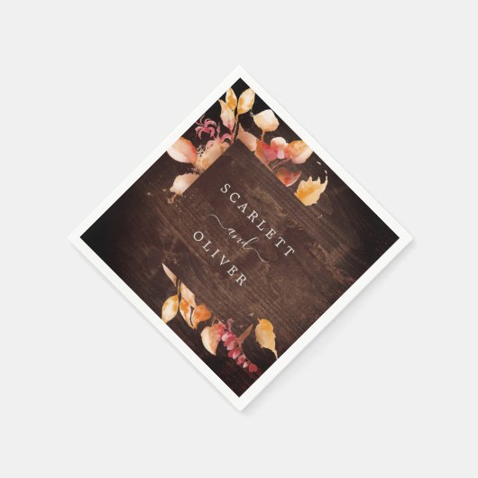 Serviette En Papier Feuilles automnales | Mariage en bois Brown rustiq (Coin)