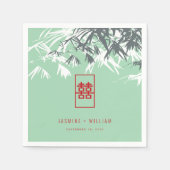Serviette En Papier Feuilles bambou vert Mint Double Xi Mariage chinoi (Devant)