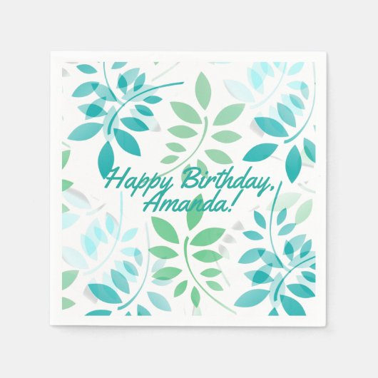 Serviette En Papier Feuilles bleu vert (Devant)