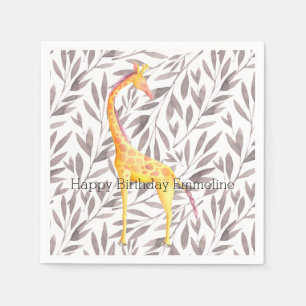 Serviette En Papier Feuilles d'aquarelle avec Giraffe Personnalisé
