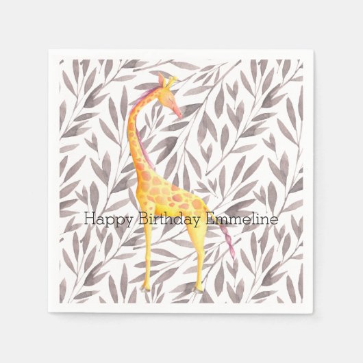 Serviette En Papier Feuilles d'aquarelle avec Giraffe Personnalisé (Devant)