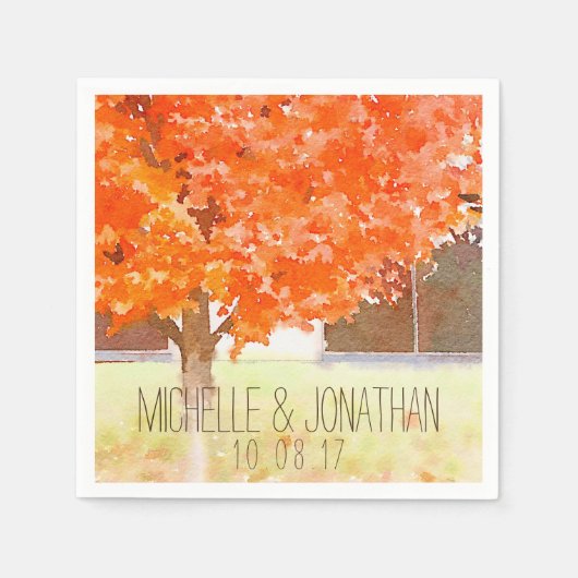 Serviette En Papier Feuilles d'automne aquarelle | Mariage de automne  (Devant)