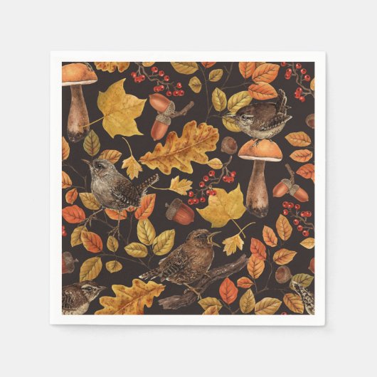 Serviette En Papier Feuilles d'automne, baies, champignons et fleurs (Devant)