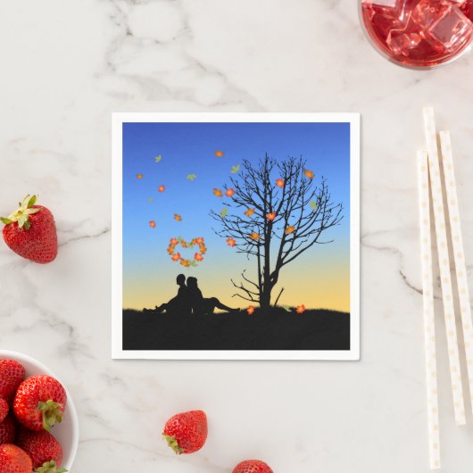 Serviette En Papier Feuilles d'automne en forme de coeur Couple (En situation)