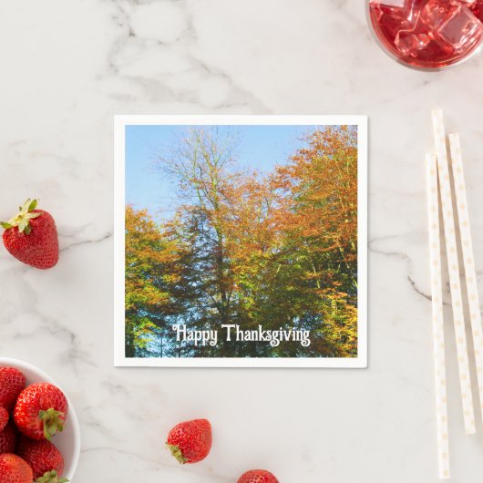 Serviette En Papier Feuilles d'automne et Ciel bleu - Thanksgiving per (En situation)