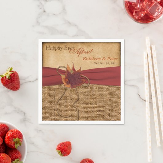 Serviette En Papier Feuilles d'automne, FAUX Burlap Mariage Napkins 2 (En situation)