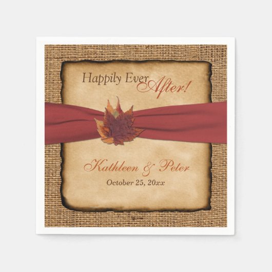 Serviette En Papier Feuilles d'automne, FAUX Burlap Mariage Napkins 3 (Devant)