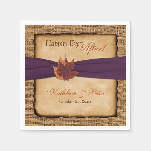 Serviette En Papier Feuilles d'automne, FAUX Burlap Mariage Napkins 4 (Devant)