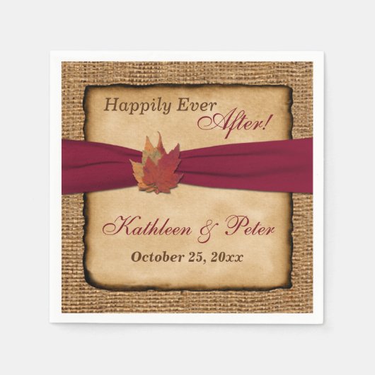 Serviette En Papier Feuilles d'automne, FAUX Burlap Mariage Napkins 5 (Devant)