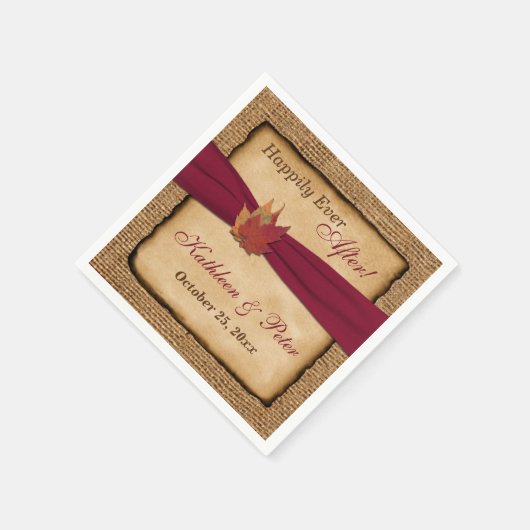 Serviette En Papier Feuilles d'automne, FAUX Burlap Mariage Napkins 5 (Coin)