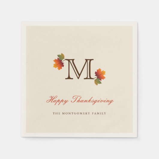 Serviette En Papier Feuilles d'automne Monogram Thanksgiving Diner Pap (Devant)