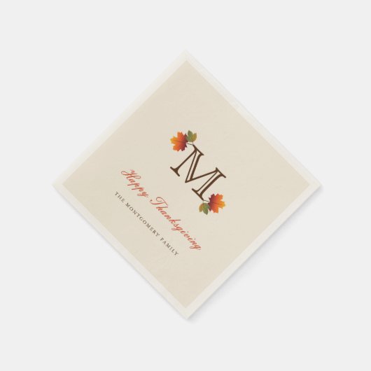 Serviette En Papier Feuilles d'automne Monogram Thanksgiving Diner Pap (Coin)