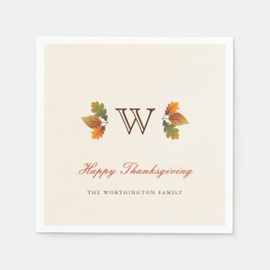 Serviette En Papier Feuilles d'automne Monogram Thanksgiving Party Pap (Devant)