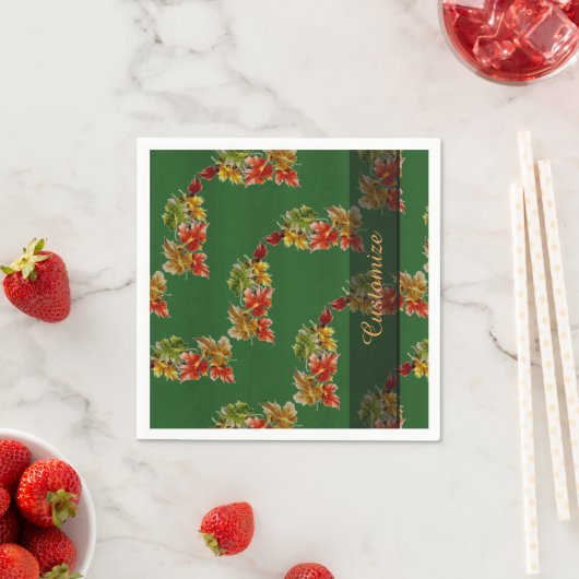 Serviette En Papier Feuilles d'automne Motif Green Napkins (En situation)