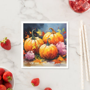 Serviette En Papier Feuilles d'automne rustiques Citrouilles colorées