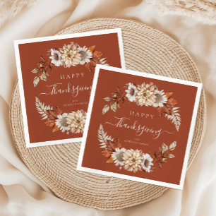 Serviette En Papier Feuilles d'automne rustiques Joyeux Thanksgiving