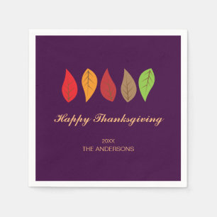 Serviette En Papier Feuilles d'automne sur violet, Thanksgiving Person
