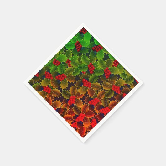 Serviette En Papier Feuilles de baies vitrées brille hiver rouge vert  (Coin)