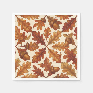 Serviette En Papier Feuilles de chêne d'automne glands bruns sans cout