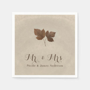 Serviette En Papier Feuilles de Cuivre Doré Élégantes Fête Personnalis