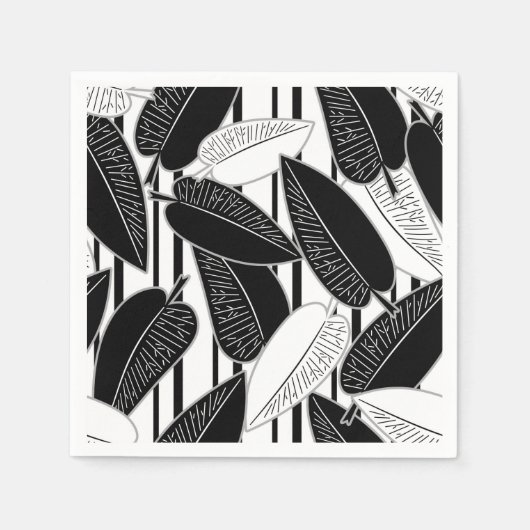 Serviette En Papier Feuilles de ficus noir moderne abstrait rayé p (Devant)