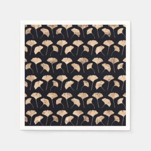Serviette En Papier Feuilles de ginkgo en or rose sur fond noir