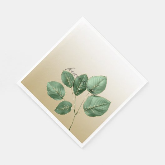 Serviette En Papier Feuilles de Mariage d'or vert (Coin)