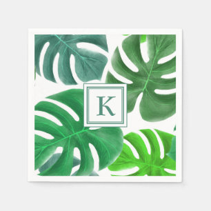 Serviette En Papier Feuilles de palmier botaniques vertes Monogramme M