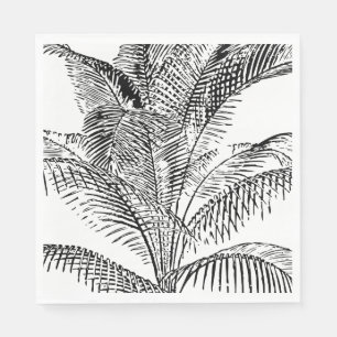 Serviette En Papier Feuilles de palmier noir et blanc Motif Abstrait