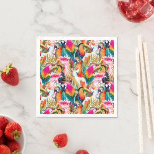 Serviette En Papier Feuilles de perroquets et palmiers