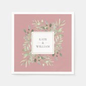 Serviette En Papier Feuilles de verdure aquarelle Rose Poussiéreuse (Devant)