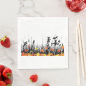 Serviette En Papier Feuilles d'érable d'automne et silhouette d'herbe (En situation)